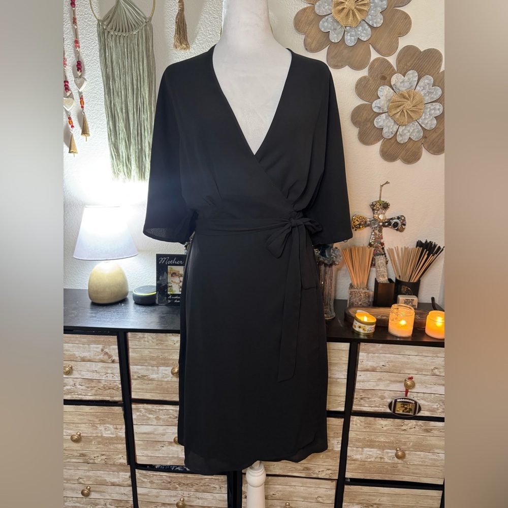 NWT Standards & Practices Elegant Black Wrap Dress Size Large